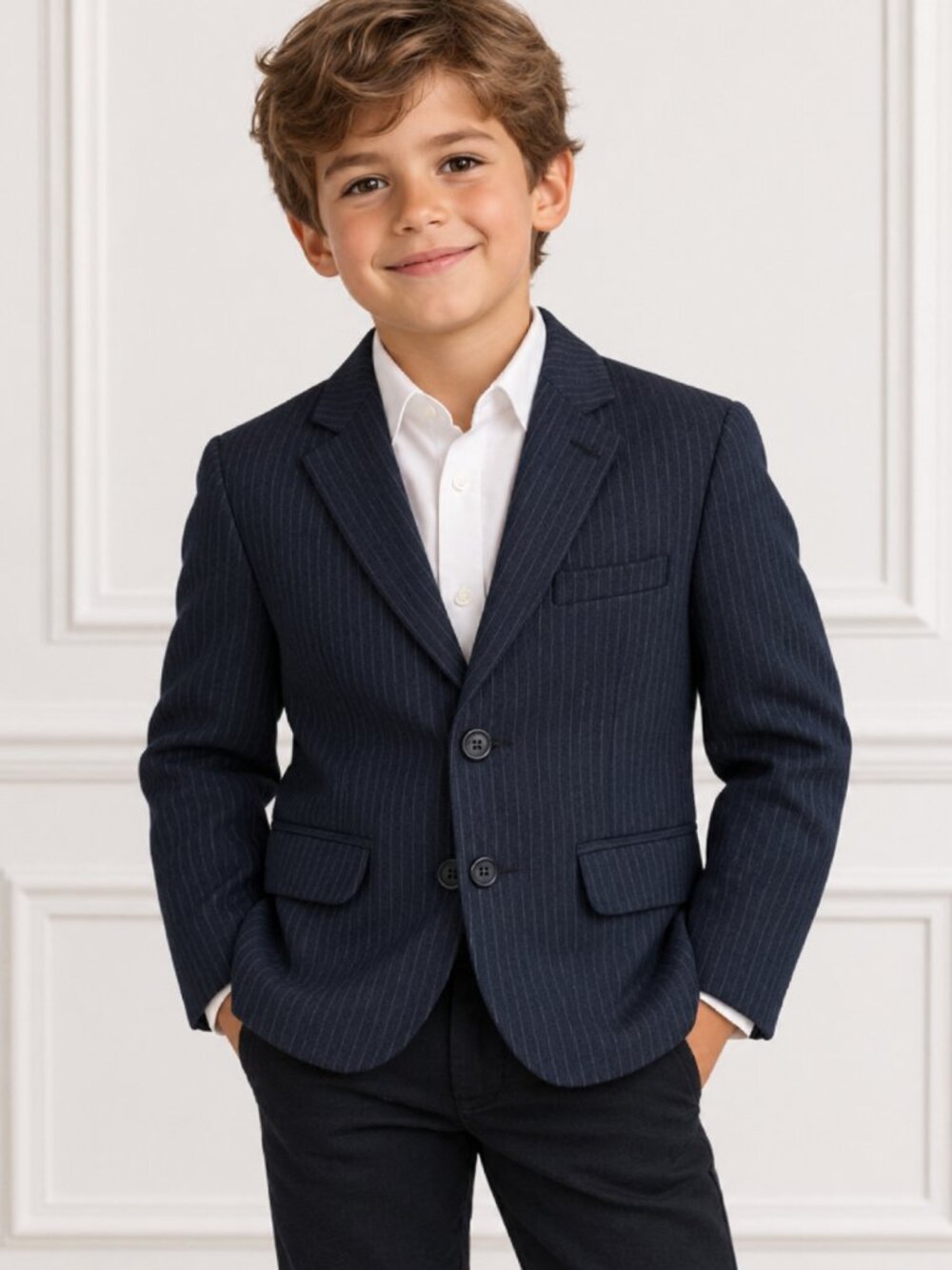 Calvin Klein boys elegant black blazer with blue Pinstripe pockets size 5 (B3)